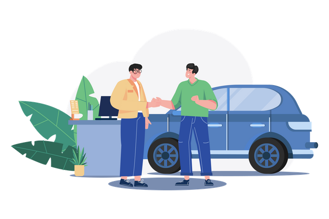 Autohaus Verkäufer begrüßt Kunden  Illustration
