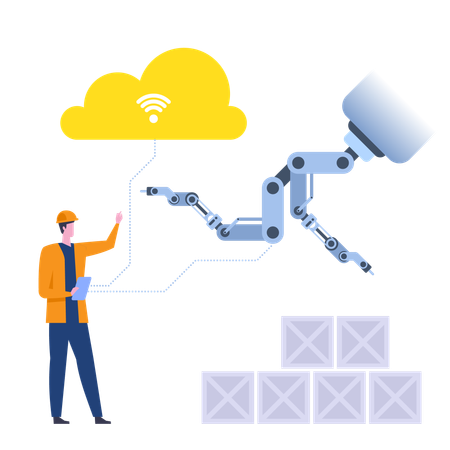 Automação e tecnologia de robôs em armazéns  Ilustração