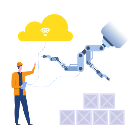 Automação e tecnologia de robôs em armazéns  Ilustração