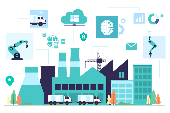 Automated Assembly process in smart factory  Illustration