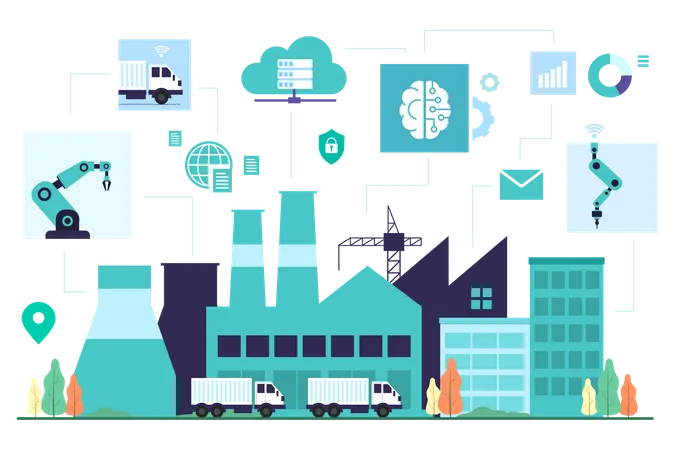 Automated Assembly process in smart factory  Illustration