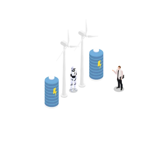Automated electricity generating through wind mill  Illustration