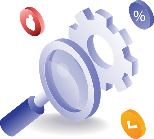 Automatic gear with magnifying glass  Illustration