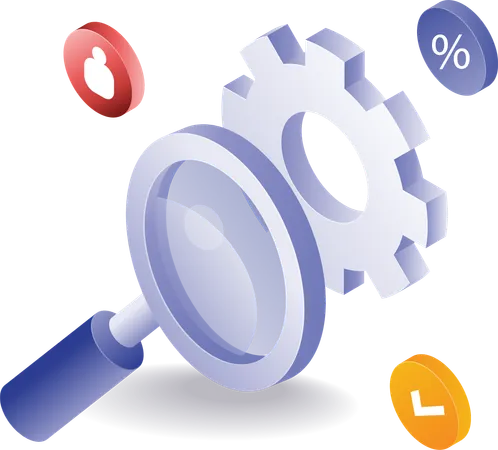 Automatic gear with magnifying glass  Illustration