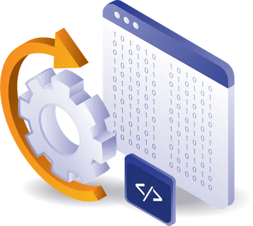 Automatic loop of data server computer hacker code  Illustration