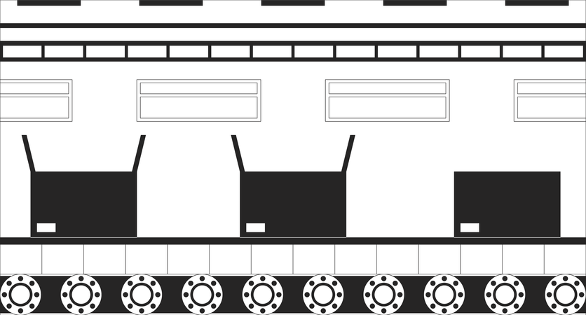 Automatisation de l'emballage de boîtes sur tapis roulant  Illustration