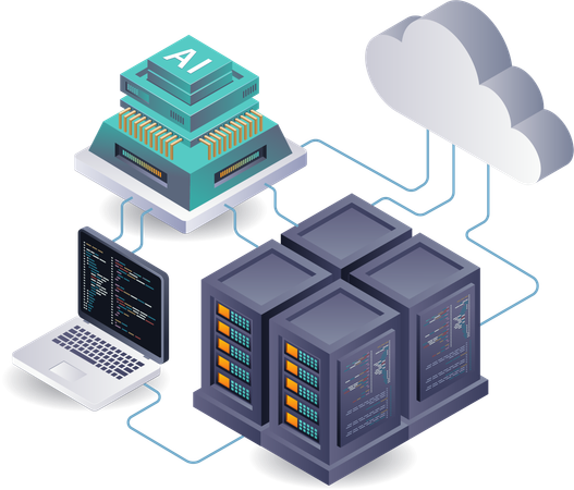 Automatisierte künstliche Intelligenz analysiert Cloud-Server-Daten  Illustration