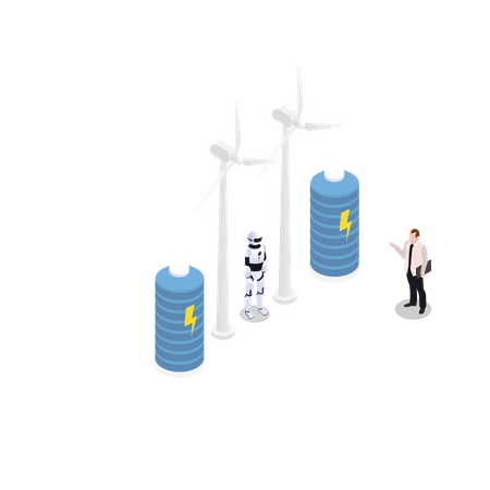 Automatisierte Stromerzeugung durch Windmühle  Illustration