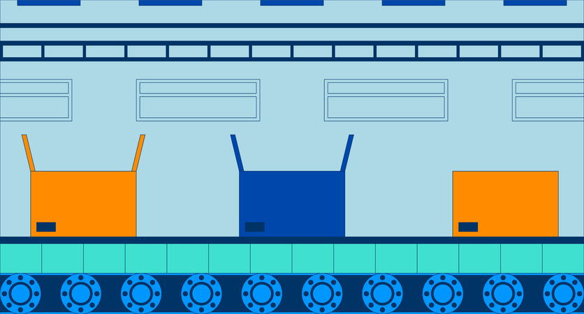 Automatización del embalaje de cajas mediante cintas transportadoras  Ilustración