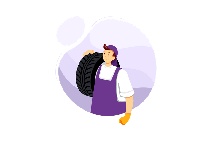 Automechaniker mit Reifen  Illustration