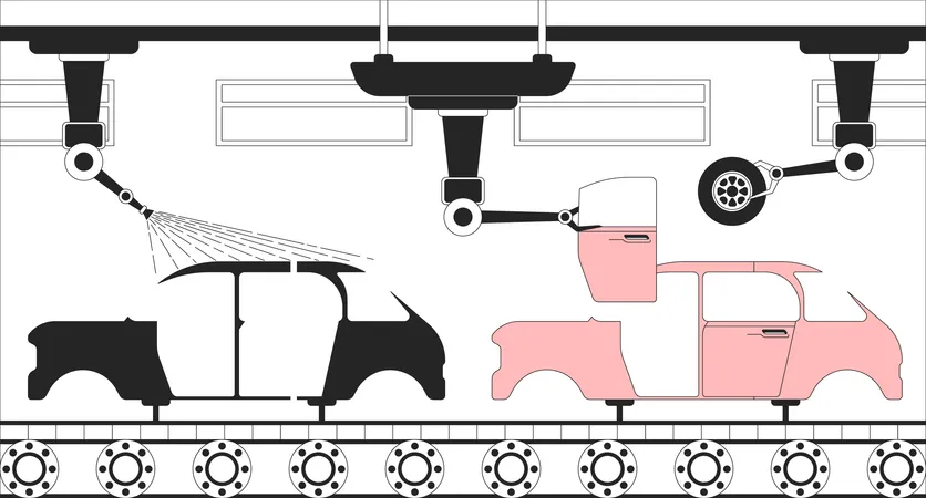 Automobil-Fertigungslinie in der Automobilherstellung  Illustration