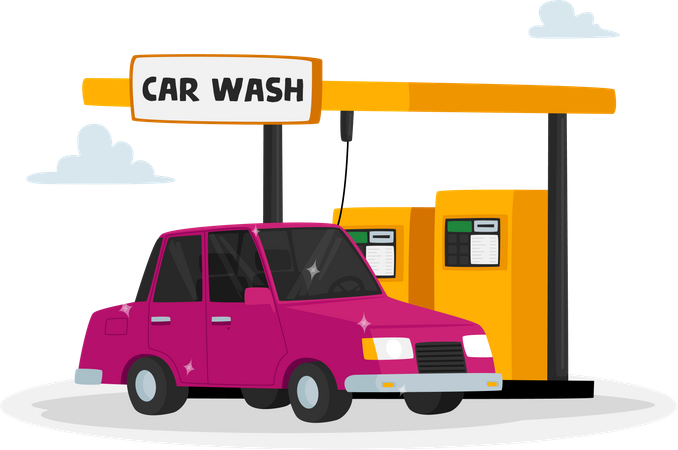 Automobile in Car Wash Service  Illustration