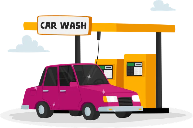 Automobile in Car Wash Service  Illustration