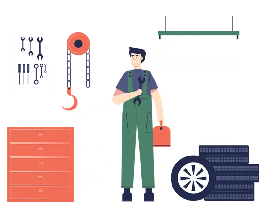 Automobile Repair And Maintenance Service Concept Vector Illustration Employees Are Checking And Repairing Cars In The Garage Vector Illustration Flat Design Illustration