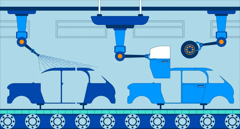 Automotive manufacturing line in car manufacturing  Illustration