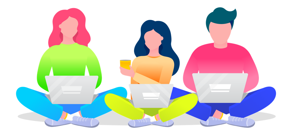 Freelancers trabajando juntos en una computadora portátil  Ilustración