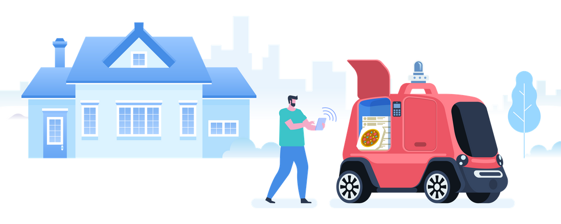 Autonomous Ordering and delivering pizza Illustration