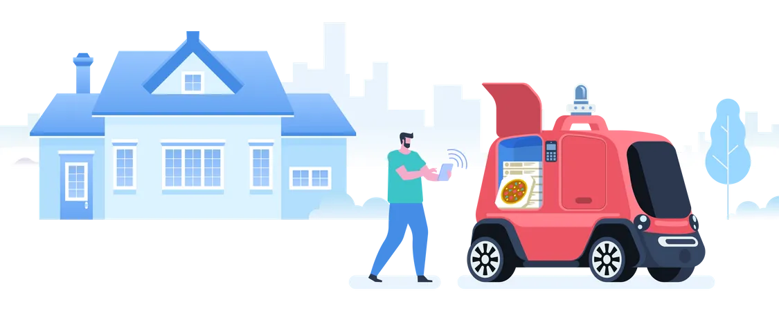 Autonomous Ordering and delivering pizza  Illustration