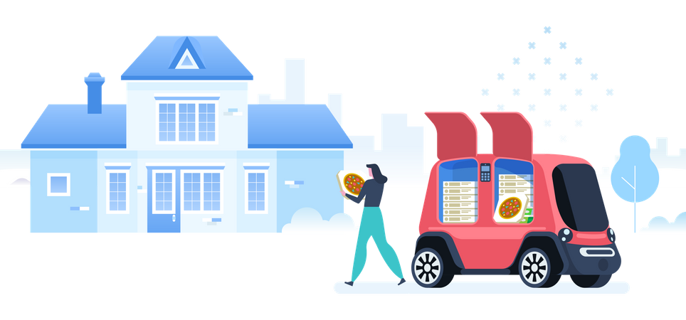 Autonomous Ordering and delivering pizza Illustration