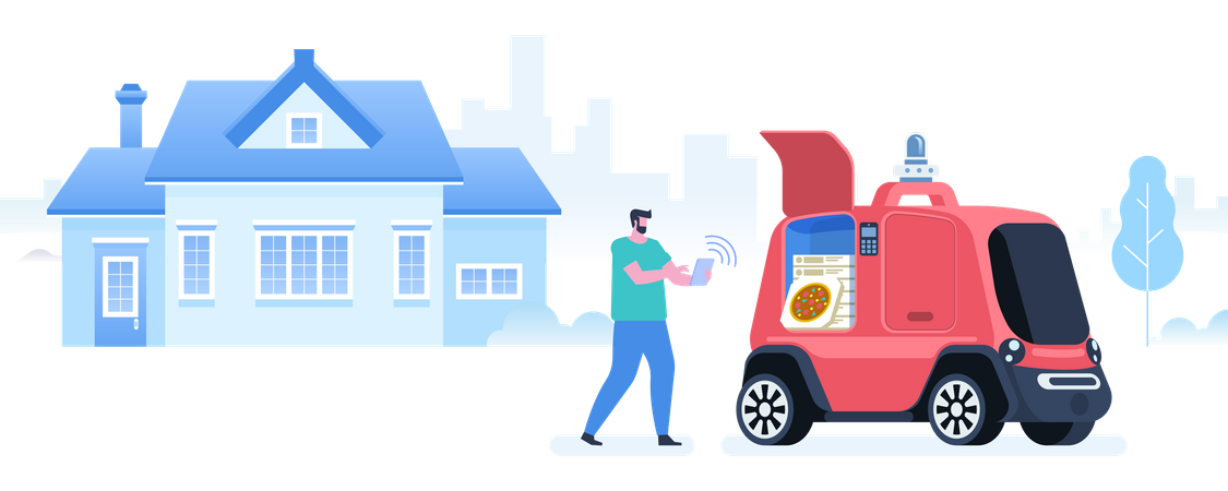 Autonomous Ordering and delivering pizza  Illustration