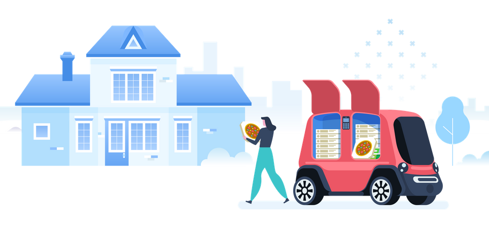 Autonomous Ordering and delivering pizza  Illustration