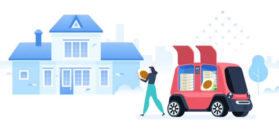 Autonomous Ordering and delivering pizza  Illustration