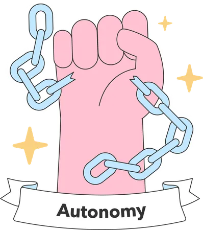 Autonomy with clenched fist breaking chains  Illustration