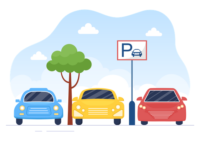 Autos auf dem Parkplatz  Illustration