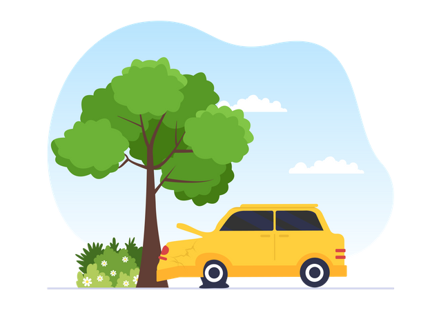 Autounfall mit Baum  Illustration