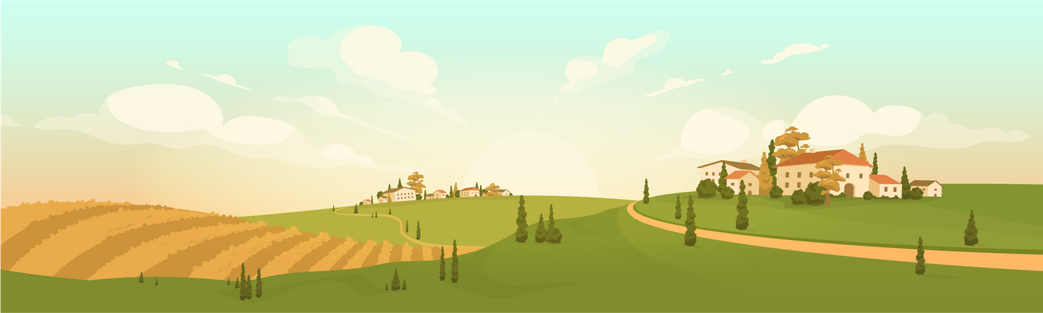 Autumn Countryside View Illustration