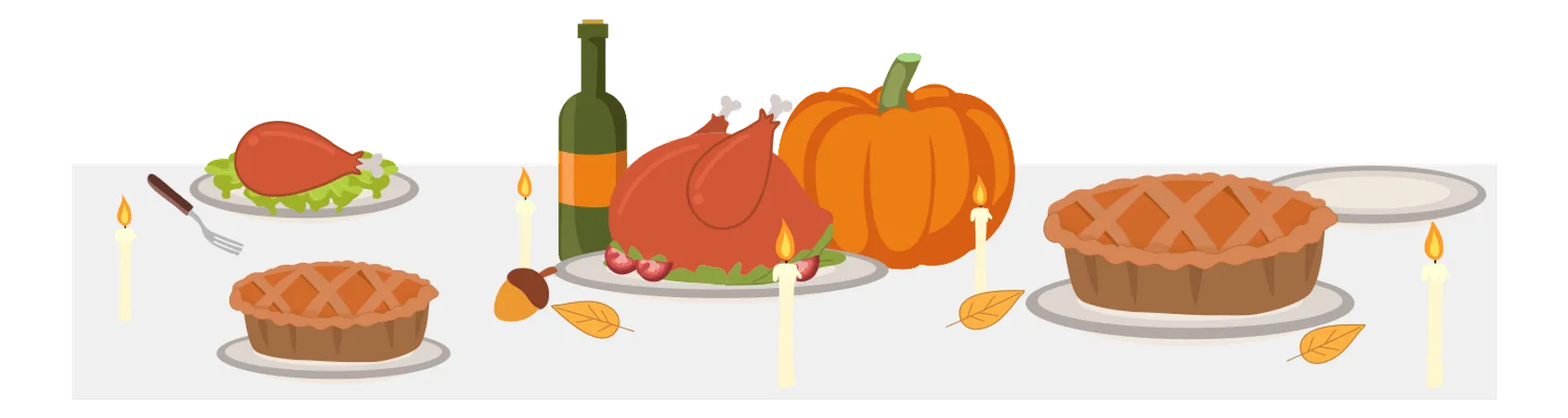 Thanksgiving Feast Table Decorated With Delicious Food Autumn Harvest Thanksgiving Table Illustration
