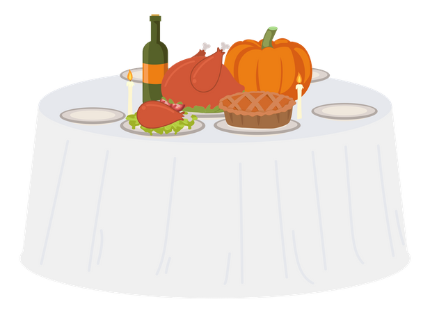 Autumn Harvest Thanksgiving Table  Illustration