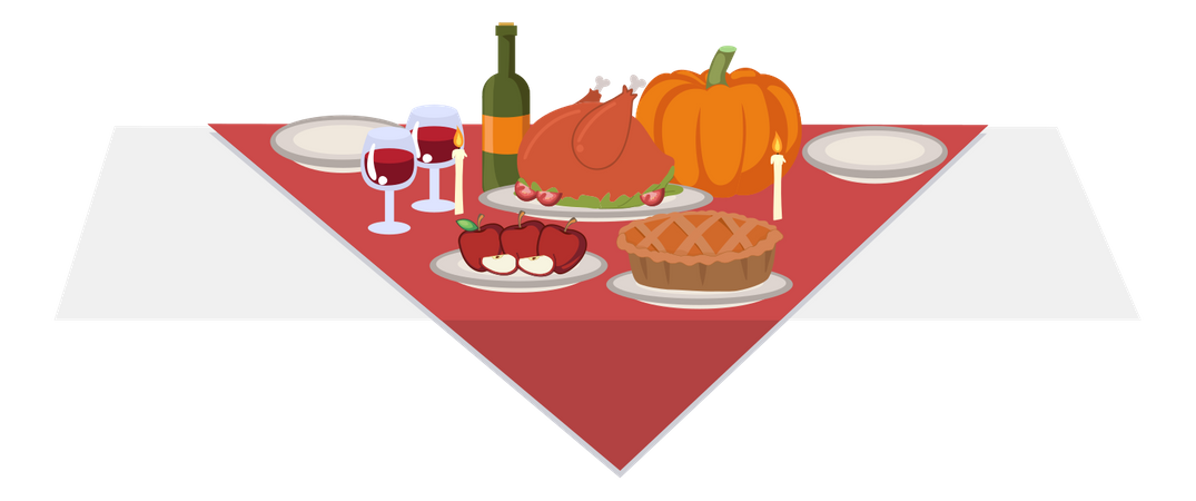 Autumn Harvest Thanksgiving Table  Illustration