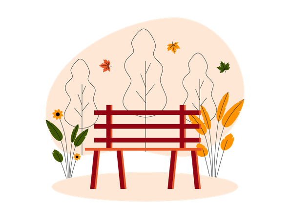 Autumn park bench  Illustration