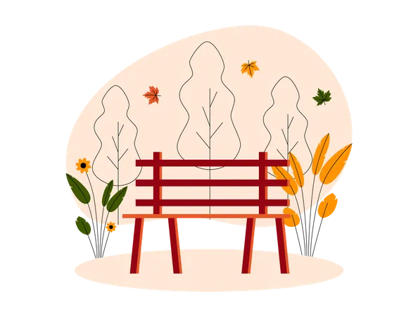 Autumn park bench  Illustration