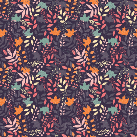 Autumn seamless pattern with floral decorative elements, colorful design  Illustration