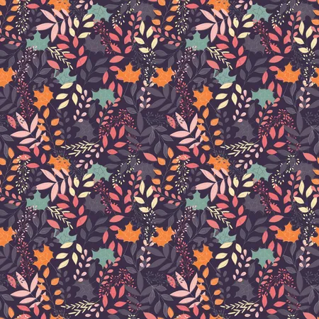 Autumn seamless pattern with floral decorative elements, colorful design  Illustration