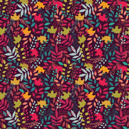 Autumn seamless pattern with floral decorative elements, colorful design  Illustration