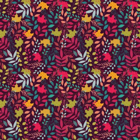 Autumn seamless pattern with floral decorative elements, colorful design  Illustration