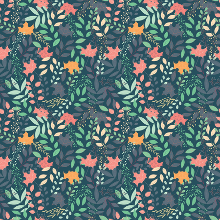 Autumn seamless pattern with floral decorative elements, colorful design  Illustration