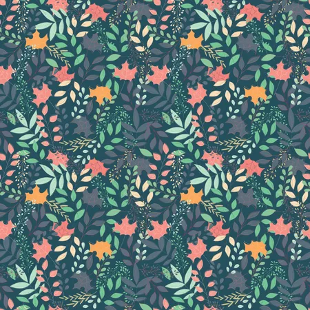 Autumn seamless pattern with floral decorative elements, colorful design  Illustration