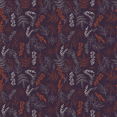 Autumn seamless pattern with floral decorative elements, colorful design  Illustration