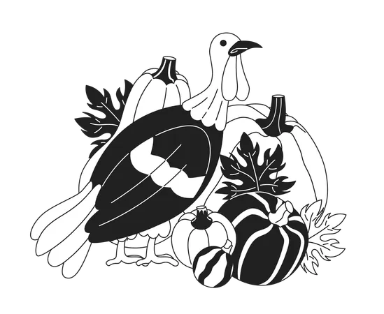 Autumn turkey pumpkins  Illustration