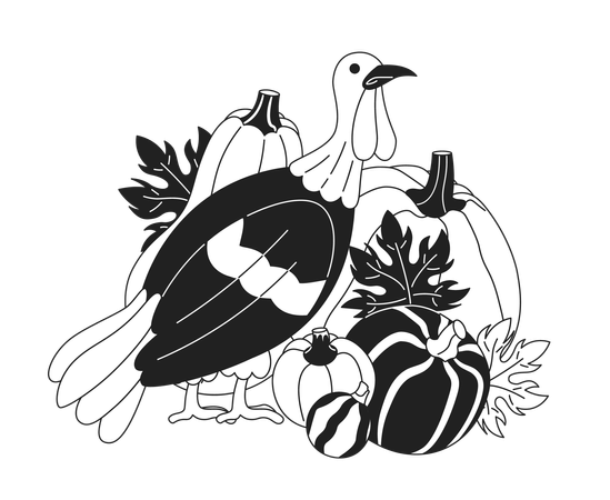 Autumn turkey pumpkins  Illustration