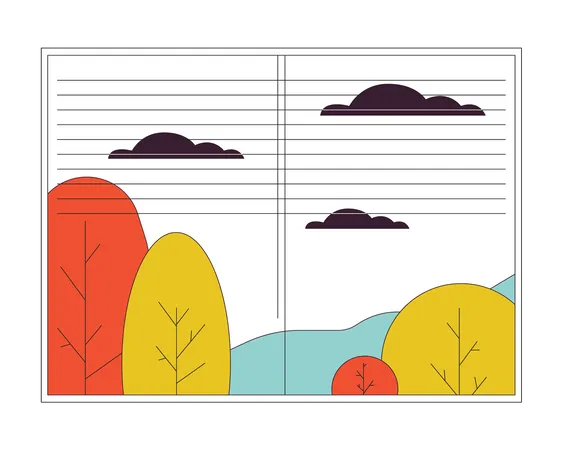 Autumn Window Flat Line Color Isolated Vector Object September Trees October Scenery View Editable Clip Art Image On White Background Simple Outline Cartoon Spot Illustration For Web Design Illustration