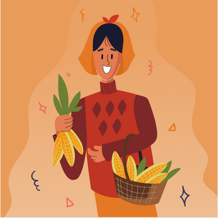 Autumn Woman with Groceries Illustration