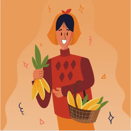 Autumn Woman with Groceries  Illustration