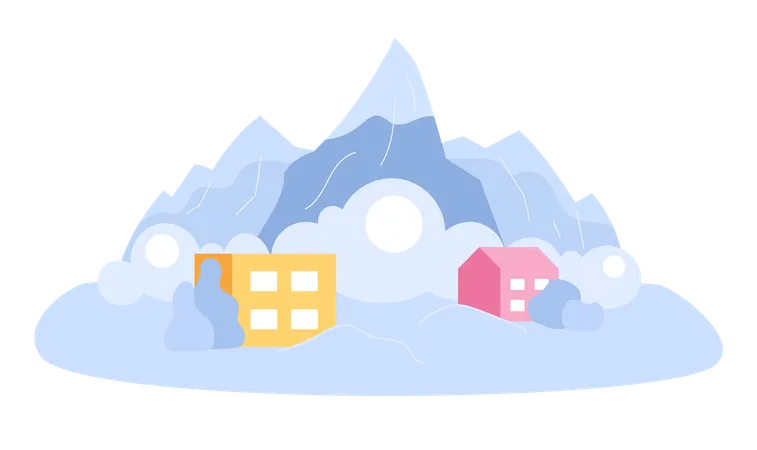 Avalanche Cover Town Flat Concept Vector Spot Illustration Snowslide Falling Snow 2 D Cartoon Scene On White For Web UI Design Natural Disaster Isolated Editable Creative Image イラスト
