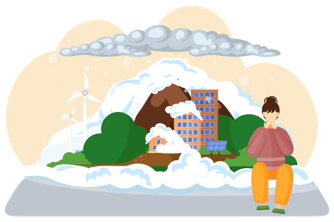 Avalanche covering whole city Illustration
