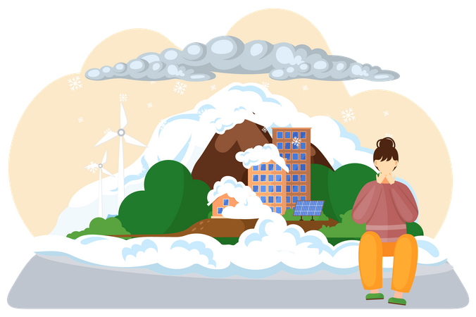 Avalanche covering whole city  Illustration